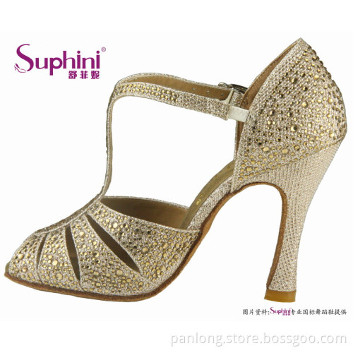 Suphini Gold Glitter Crystal Fancy Fashion Dance Shoes